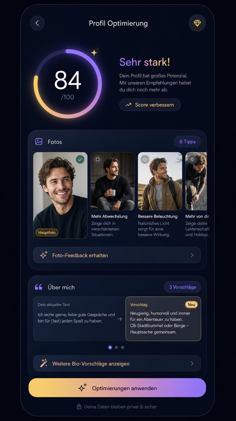 Noluvira App Funktion: Profil Optimierung